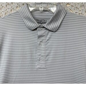 Straight Down Shirt Mens Sz‎ L White Gray Striped Short Sleeve Golf Polo Shirt